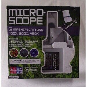 Kids Toy Microscope Stem Science For Ages 8+ 3X Magnification W/ Prepared Slide